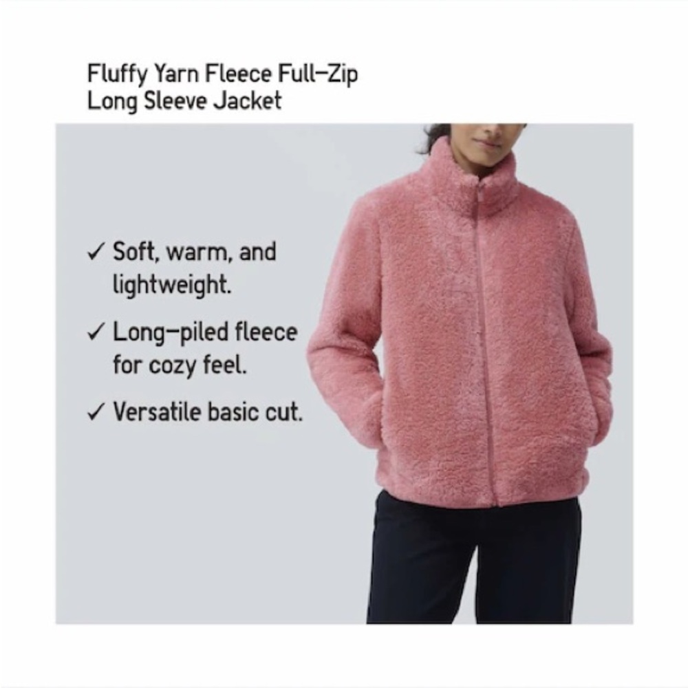Uniqlo Pink Teddy Jacket Soft Plush Texture
